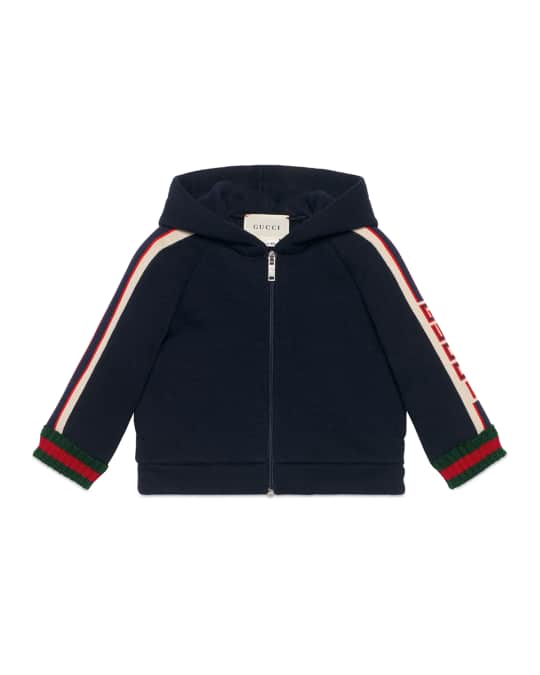 Gucci Hooded Logo Jacquard-Trim Jacket w/ Web Knit Cuffs, Size 6-36 ...