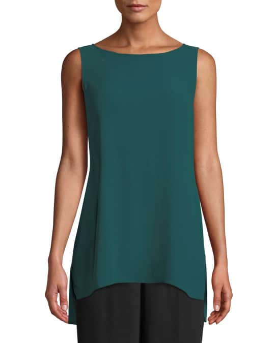 Eileen Fisher Plus Size Silk BateauNeck Long Tank Neiman
