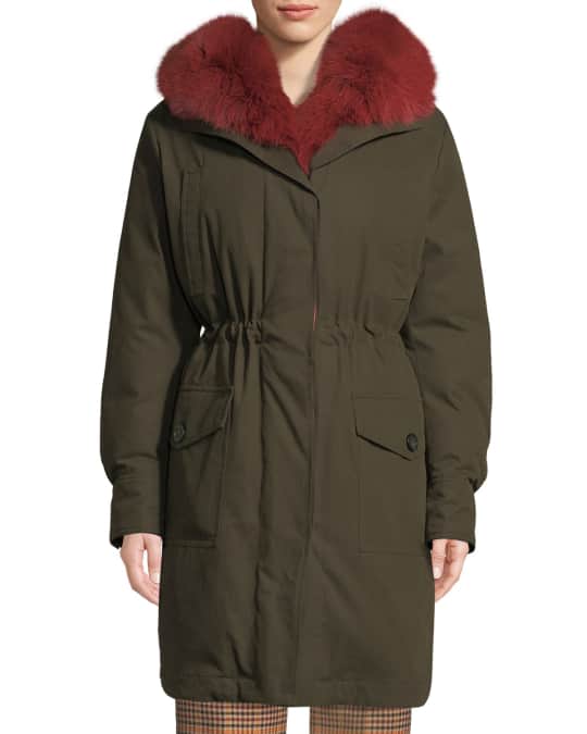 Moncler Hypolais Trench Coat w Fur Lining Neiman Marcus