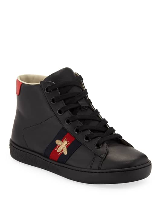 Gucci New Ace Leather High-Top Sneakers, Kids | Neiman Marcus