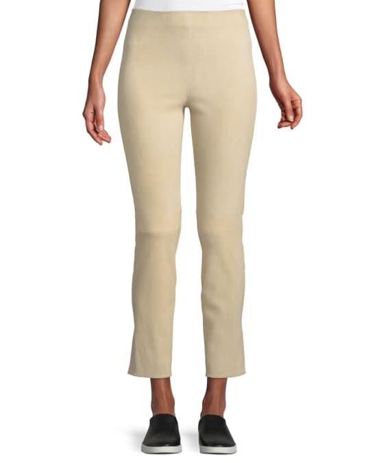 Vince Cropped Stretch Suede Split Hem Pants Neiman Marcus
