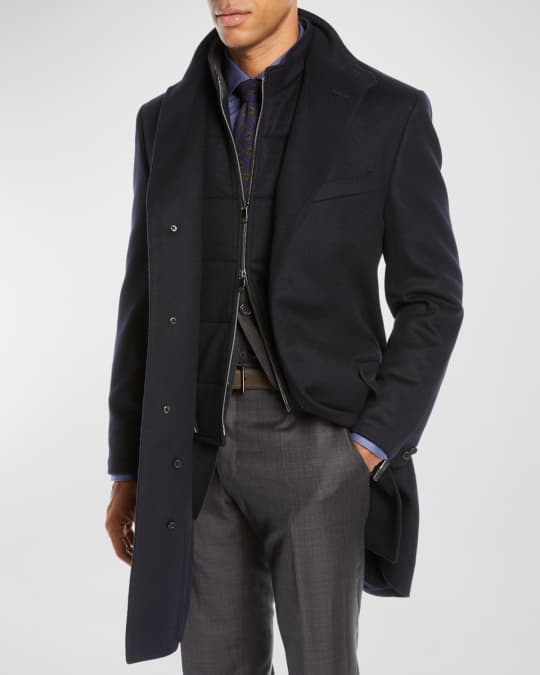 Corneliani Men's ID Wool Top Coat, Navy Neiman Marcus