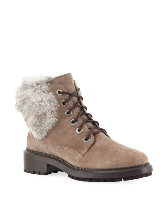 Lacy Suede Combat Boots w Fur Trim