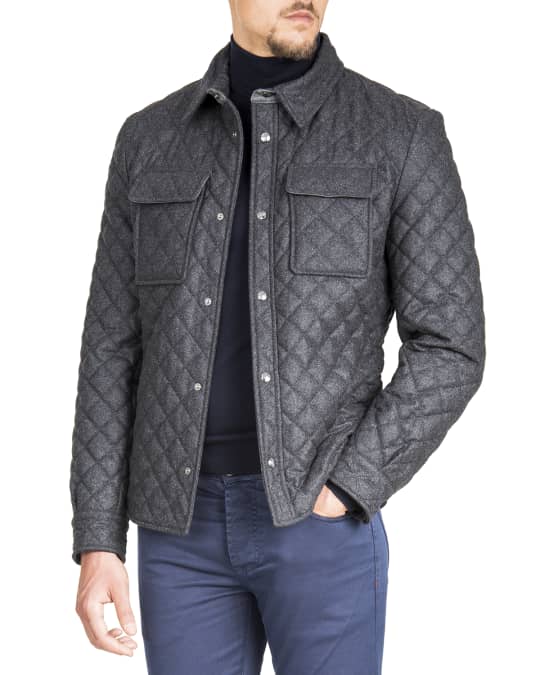 Isaia Men's Quilted Snap-Front Shirt Jacket | Neiman Marcus