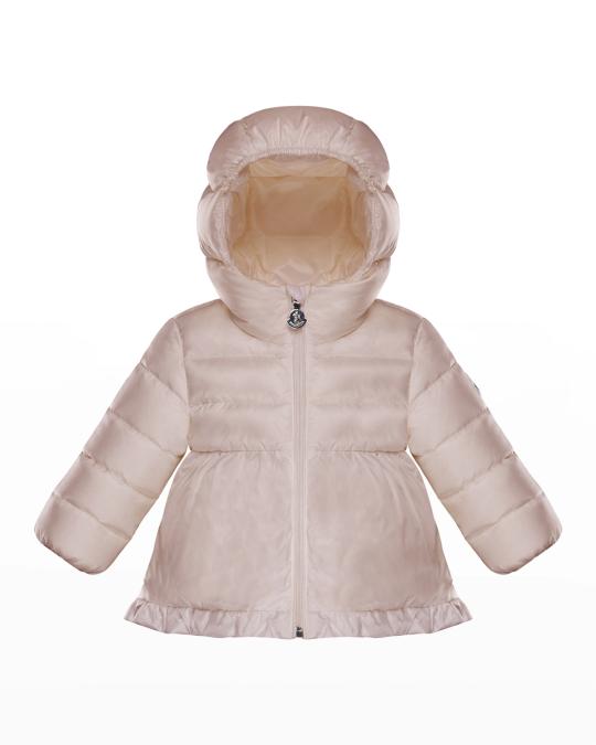 Moncler Odile Ruffle-Trim Puffer Jacket, Light Pink, Size 12M-3T ...