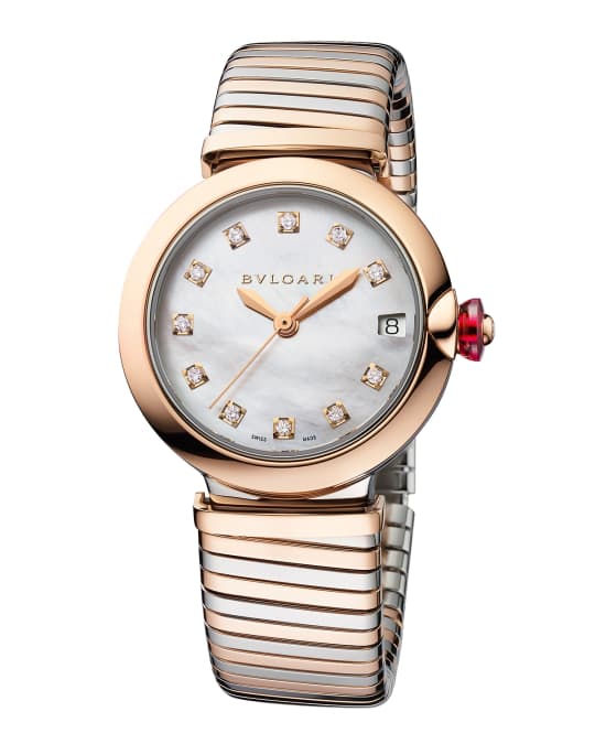 BVLGARI LVCEA Tubogas 33mm Diamond Bracelet Watch, Two-Tone | Neiman Marcus