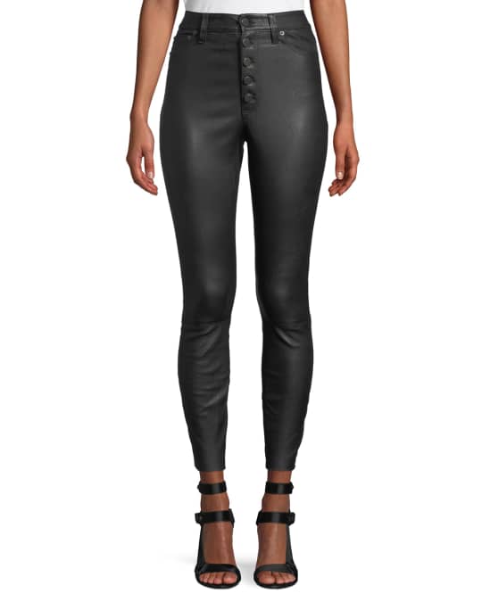 Alice Olivia Mikah Leather High Rise Button Front Pants Neiman