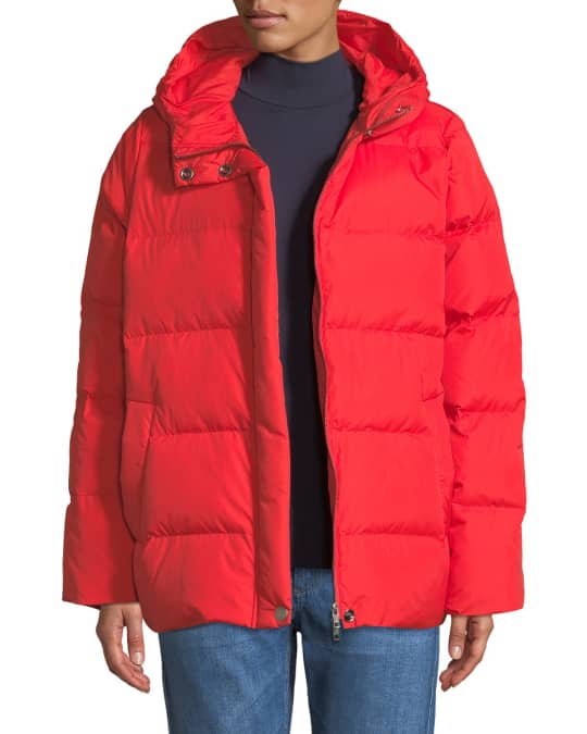 Eileen Fisher Quilted Nylon Hooded Down Puffer Coat | Neiman Marcus