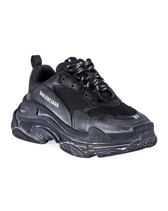 Triple S Men s Tonal Mesh Leather Sneakers All Black