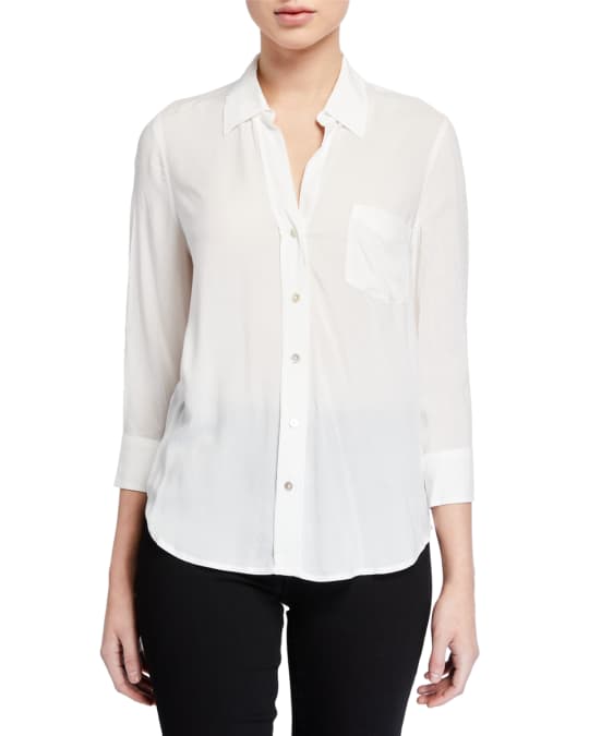 L'Agence Ryan 3/4-Sleeve Button-Down Blouse | Neiman Marcus