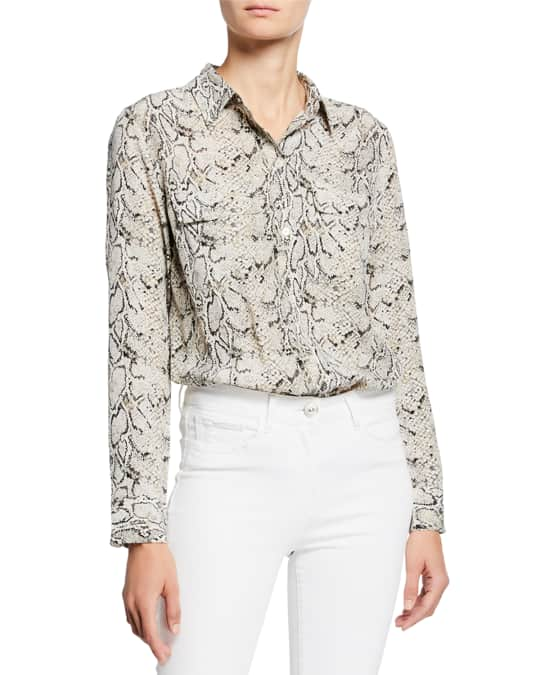 Equipment Slim Signature Python-Print Silk Button-Front Blouse | Neiman ...