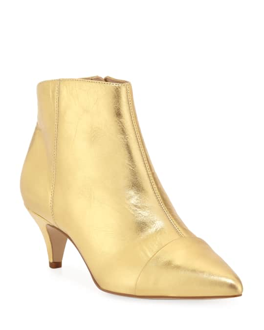 Sam Edelman Kinzey Metallic Leather Kitten-Heel Booties | Neiman Marcus