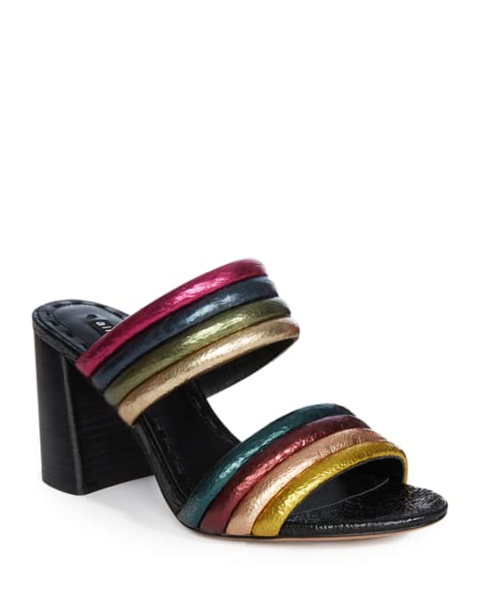 Alice + Olivia Lori Metallic Colorblock Slide Sandals | Neiman Marcus