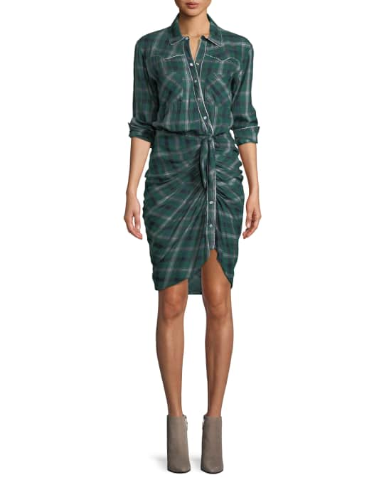 Veronica Beard Sierra Gathered Plaid Button-Front Shirtdress | Neiman ...