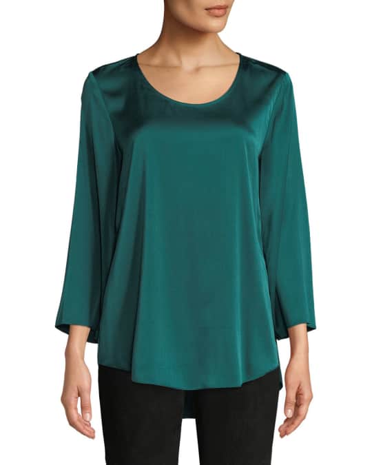 Eileen Fisher Petite 3 4 Sleeve Silk Charmeuse Blouse Neiman Marcus