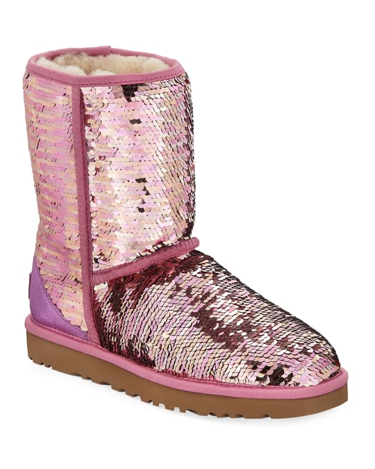 Ugg classic short sequin boot pink hot sale