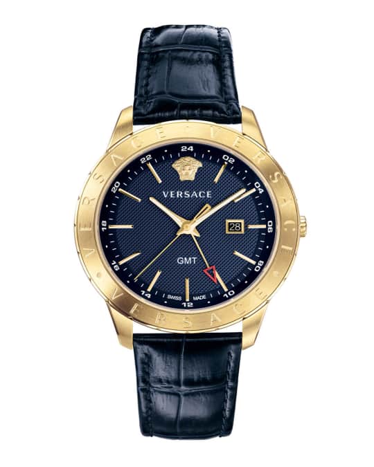 Men's Univers 43mm Watch w/ Leather Strap, Blue/Champagne