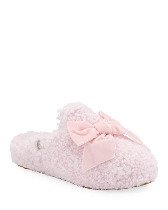 Addison Velvet Bow Curly Sheepskin Slippers