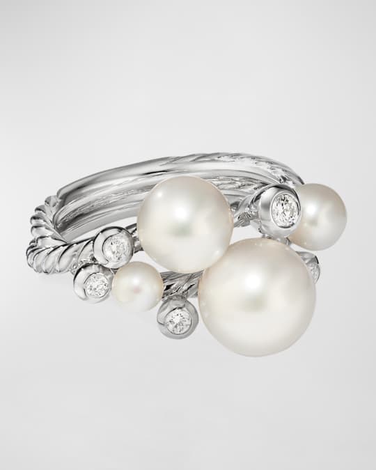 Pearl & Diamond Cluster Ring, Size 9