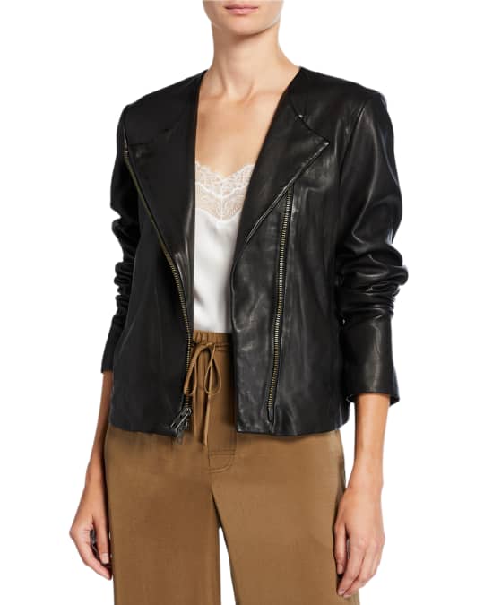 Vince Cross-Front Leather Moto Jacket | Neiman Marcus