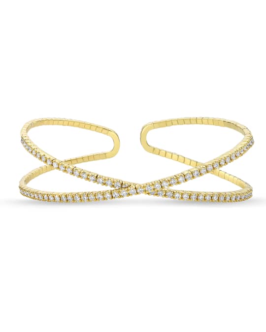 Memoire 18k Gold Flexible Crisscross Diamond Bangle | Neiman Marcus