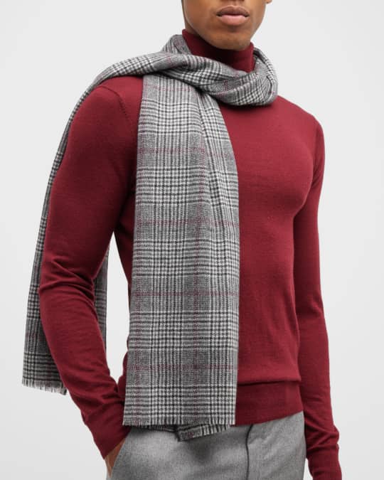Neiman Marcus Men's Glen Plaid Cashmere Scarf