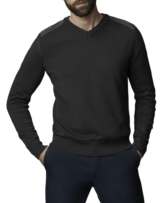Canada Goose McLeod V-Neck Sweater w/ Nylon Shoulders | Neiman Marcus