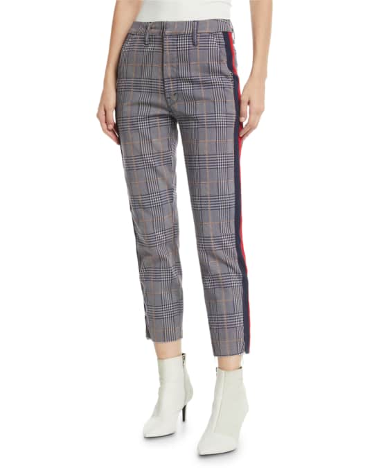 MOTHER The Shaker Prep Fray Plaid Ankle Pants with Stripes
