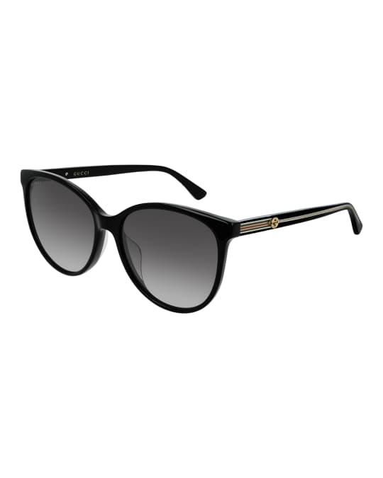 Gucci Round Acetate Sunglasses w Web Logo Temples Neiman Marcus