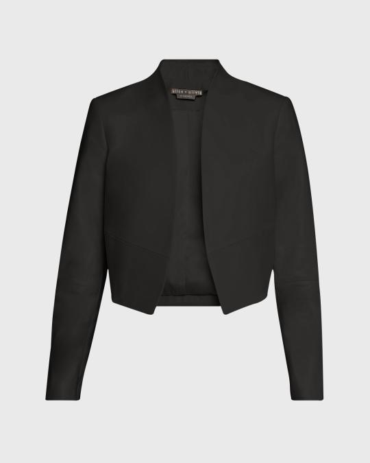 ALICE + OLIVIA Harvey Draped Open-Front Leather Jacket | Neiman Marcus