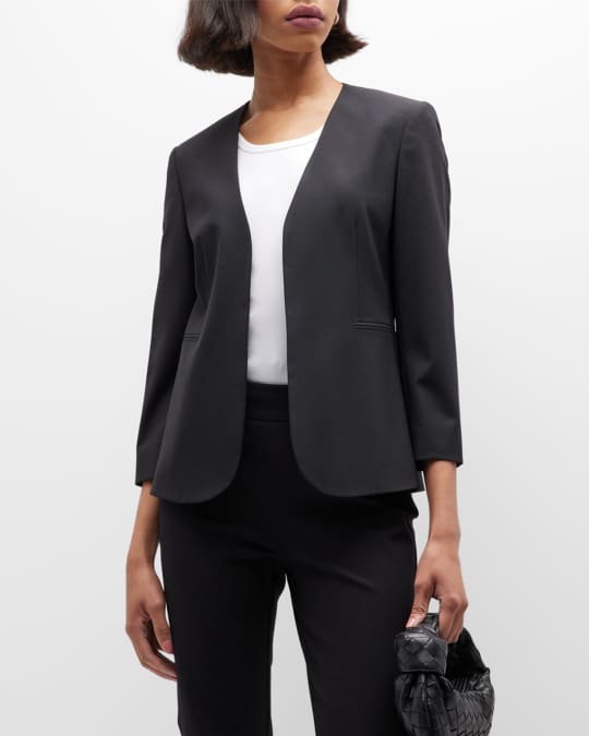 Theory Lindrayia Open-Front 3/4-Sleeve Traceable Wool