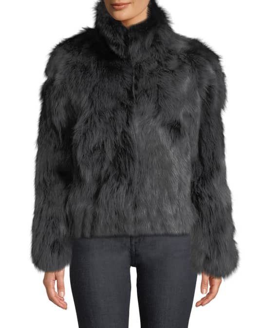 Adrienne Landau Stand-Collar Fox Fur Jacket | Neiman Marcus