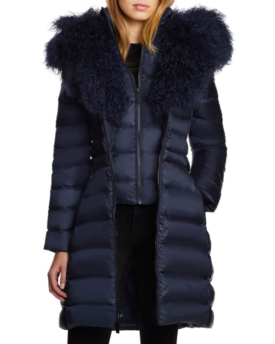 Dawn Levy Camile Mongolian-Trim Fitted Puffer Jacket | Neiman Marcus