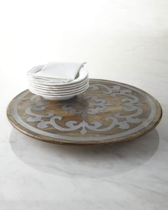 G G Collection Wood Lazy Susan with Metal Inlay | Neiman Marcus