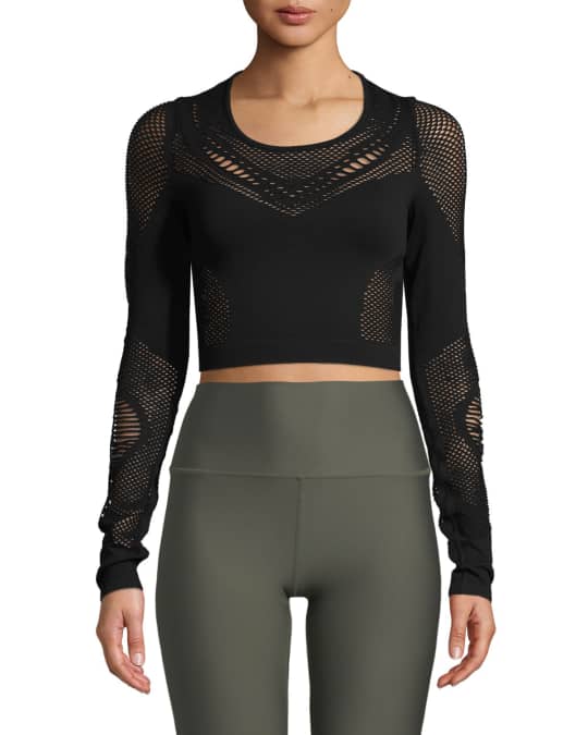 Alo Yoga Siren Long-Sleeve Mesh Performance Crop Top