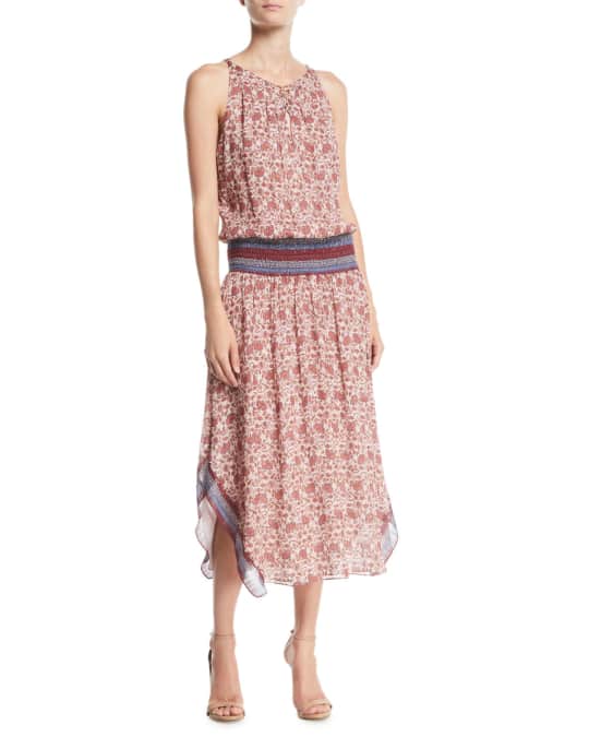 Ramy Brook Maren Floral Smocked Silk Midi Dress | Neiman Marcus