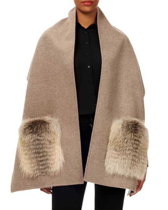 Gorski Wool Stole w/ Fur Patch Pockets | Neiman Marcus