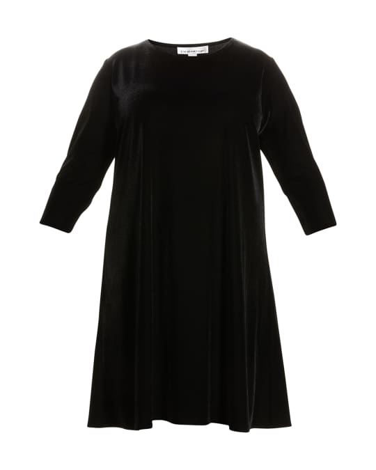 Plus Size Round Neck 3 4 Sleeve A Line Stretch Velvet Dress