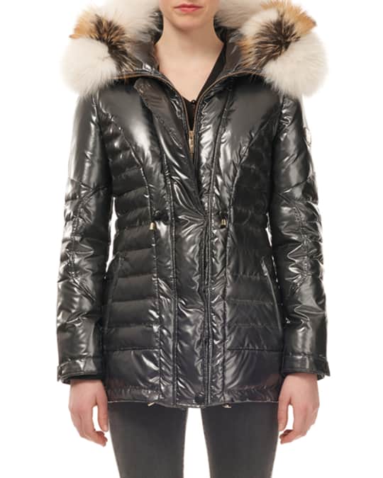 Gorski Fur-Hood Zip-Front Quilted Puffer Apres-Ski Jacket w/ Ribbed ...