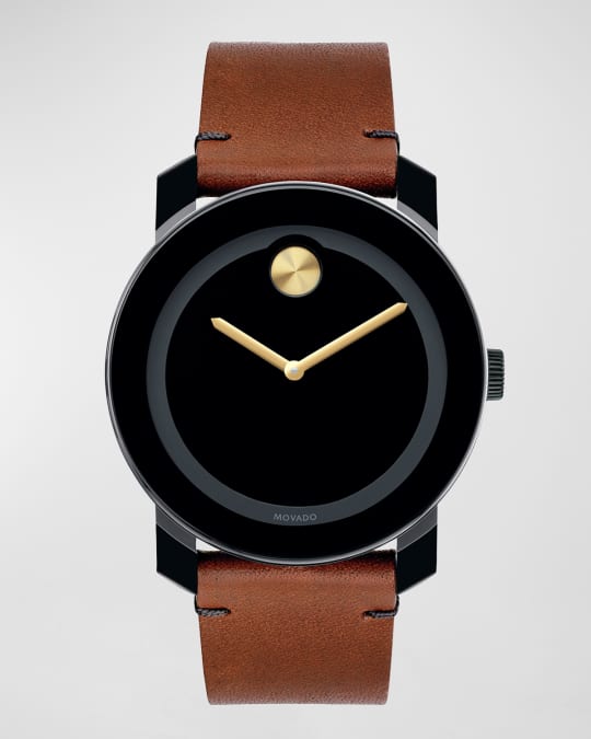 Movado men's swiss bold cognac leather strap watch 44mm outlet