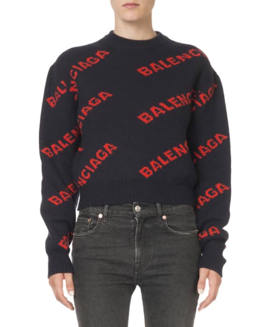 Balenciaga Crewneck Logo-Jacquard Sweater | Neiman Marcus