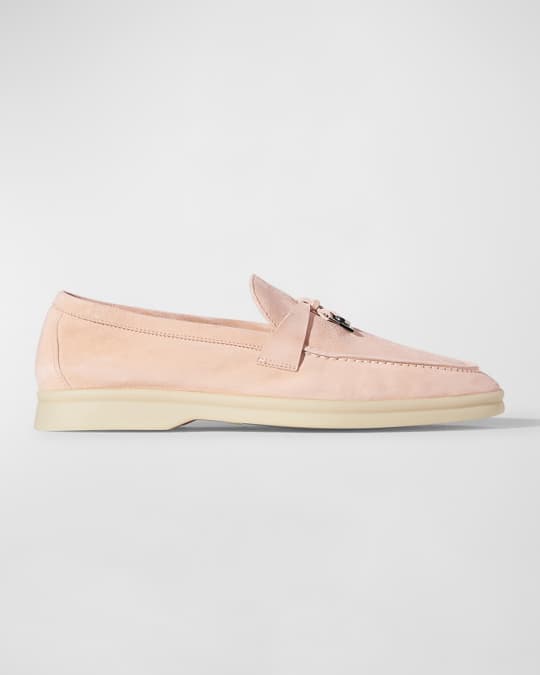 Loro Piana Summer Charms Walk Suede Loafers in Pink