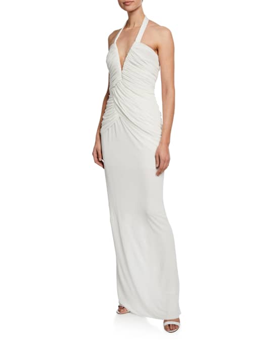 TOM FORD Haltered Deep-V Ruched Jersey Gown | Neiman Marcus