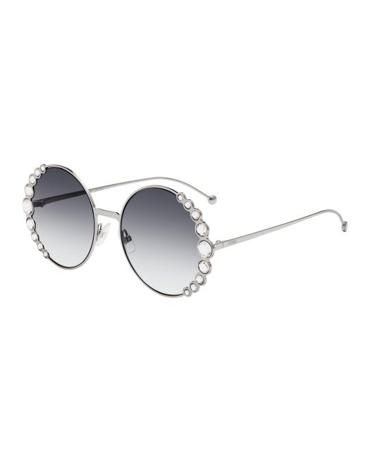 Fendi Round Crystal-Trim Metal Sunglasses | Neiman Marcus display picture 1