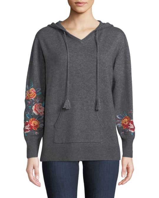 Johnny Was Amira Cashmere Embroidered-Sleeve Hoodie | Neiman Marcus