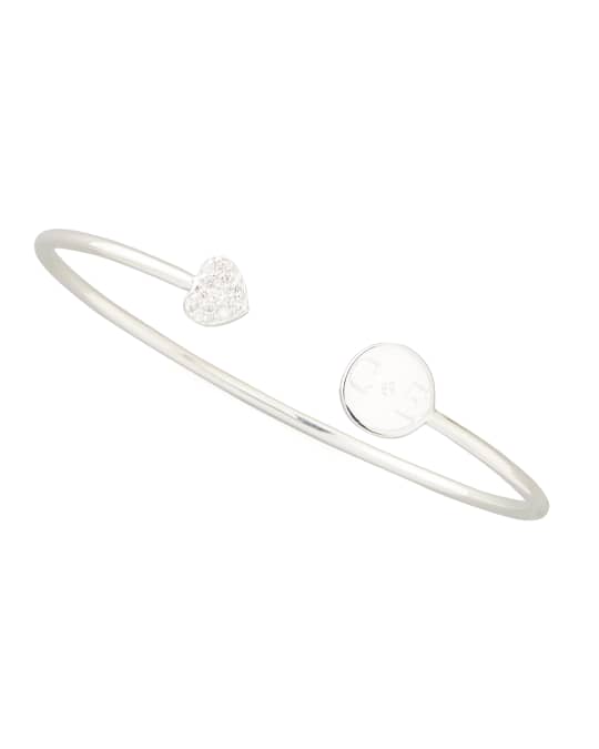 Elle Diamond-Heart Monogrammed-Disc Bangle, Silver
