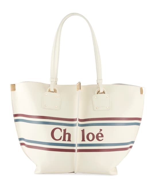Chloe Vick Striped Logo Leather Tote Bag | Neiman Marcus