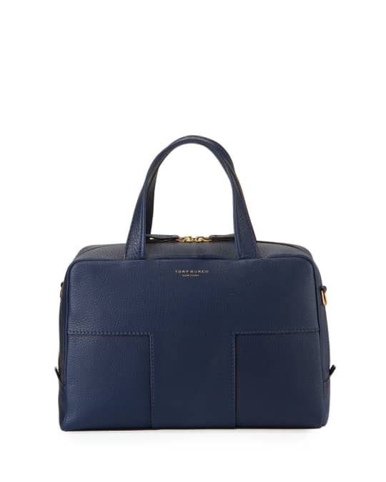 Block T Pebbled Leather Zip Satchel Bag