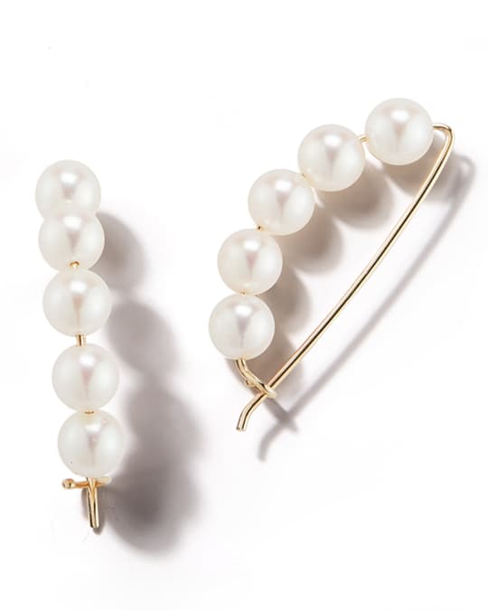 Mizuki 14k Gold Large 5-Pearl Earrings | Neiman Marcus