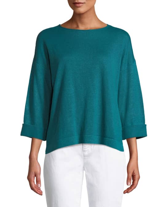 Eileen Fisher 3/4-Sleeve Organic Linen Sweater | Neiman Marcus